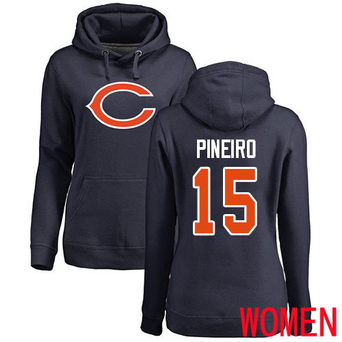 Chicago Bears Navy Blue Women Eddy Pineiro Name and Number Logo NFL Football #15 Pullover Hoodie Sweatshirts
